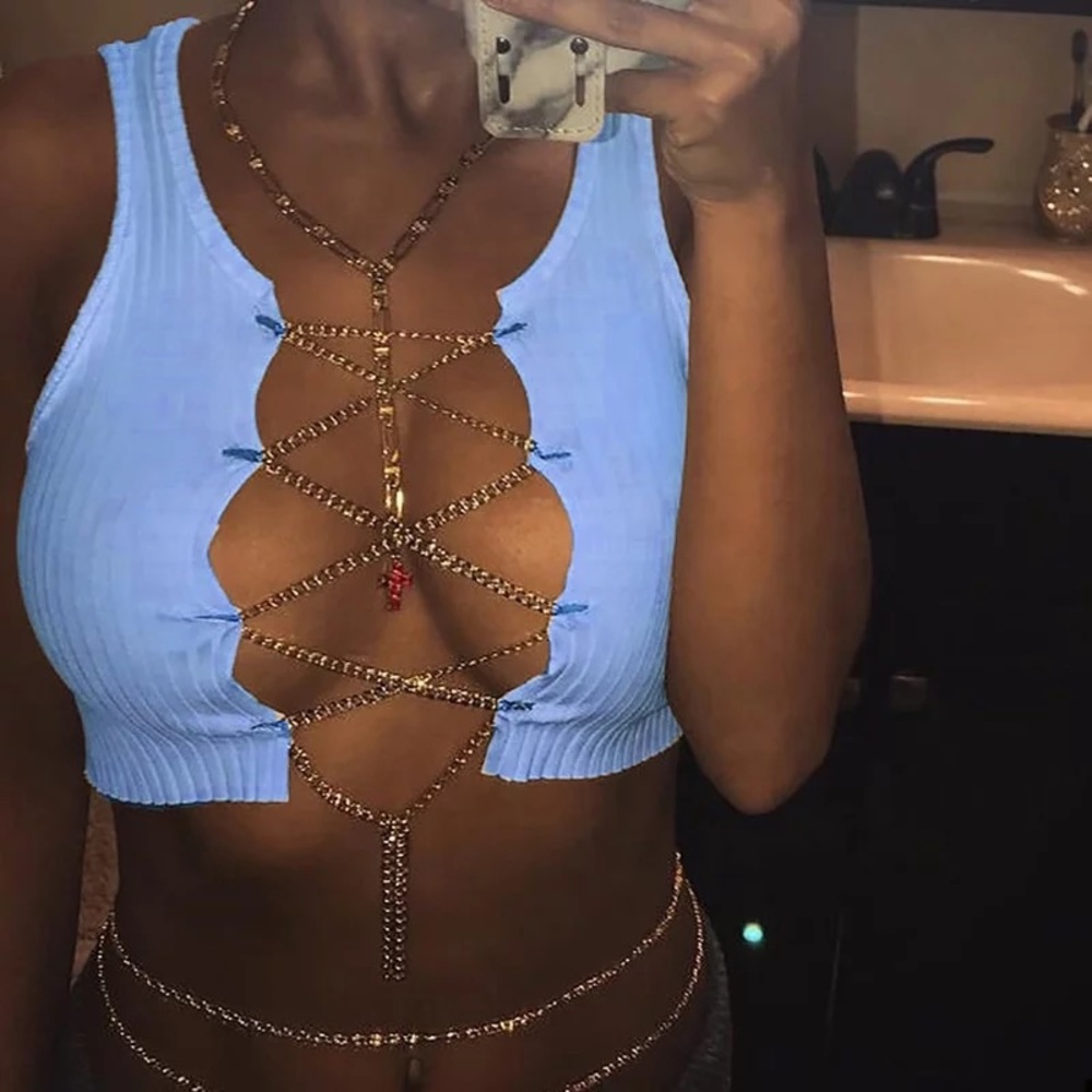 Peekaboo Lace Up Chain Top